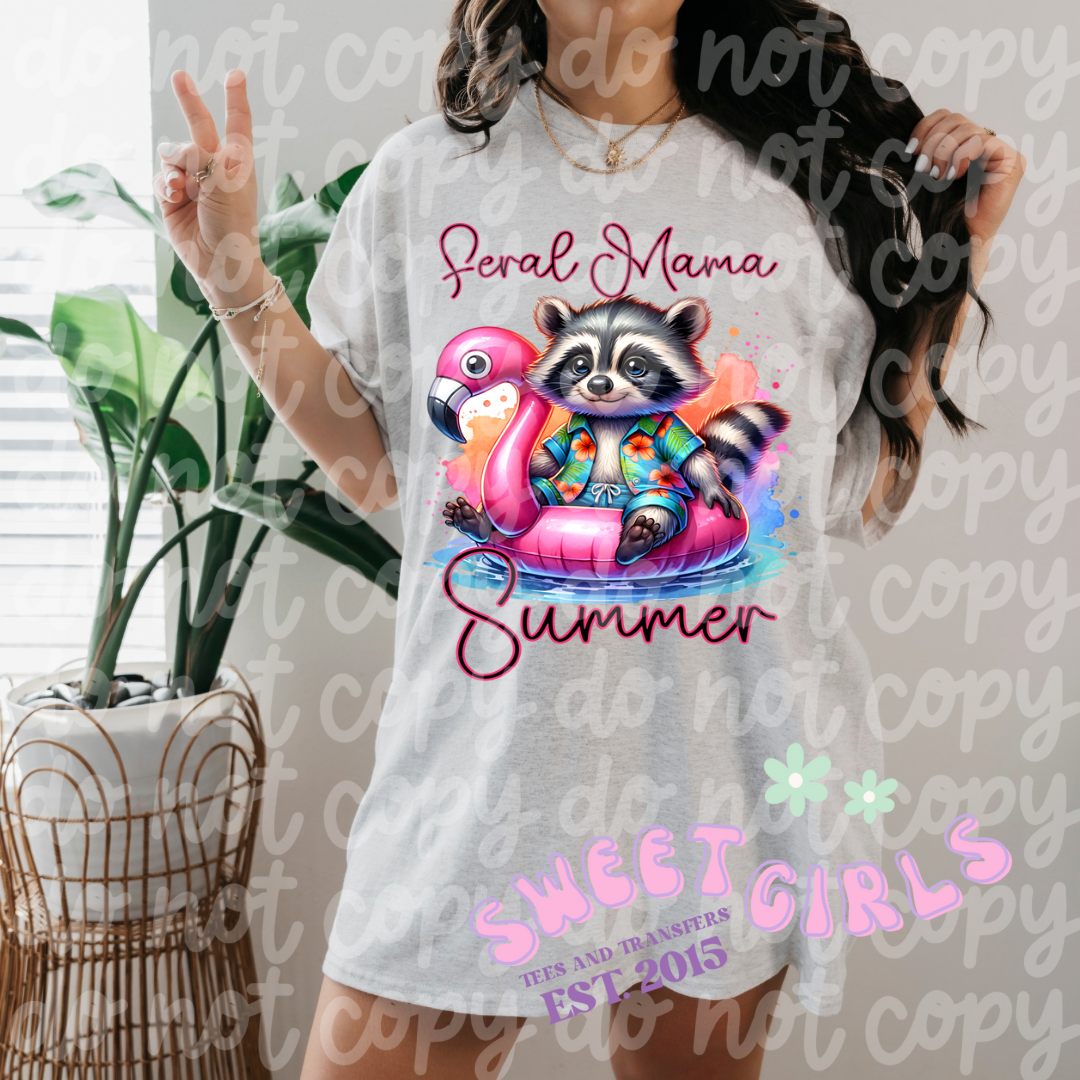 Raccoon Feral Mama Summer DTF Print or Tee