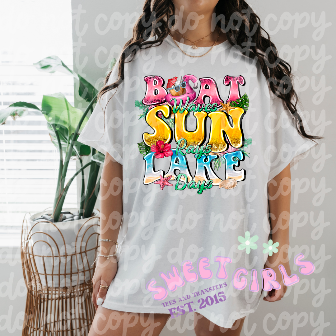 Boat Waves Sun Rays Lake Days Tee & DTF Transfer - Summer Vibes T-Shirt