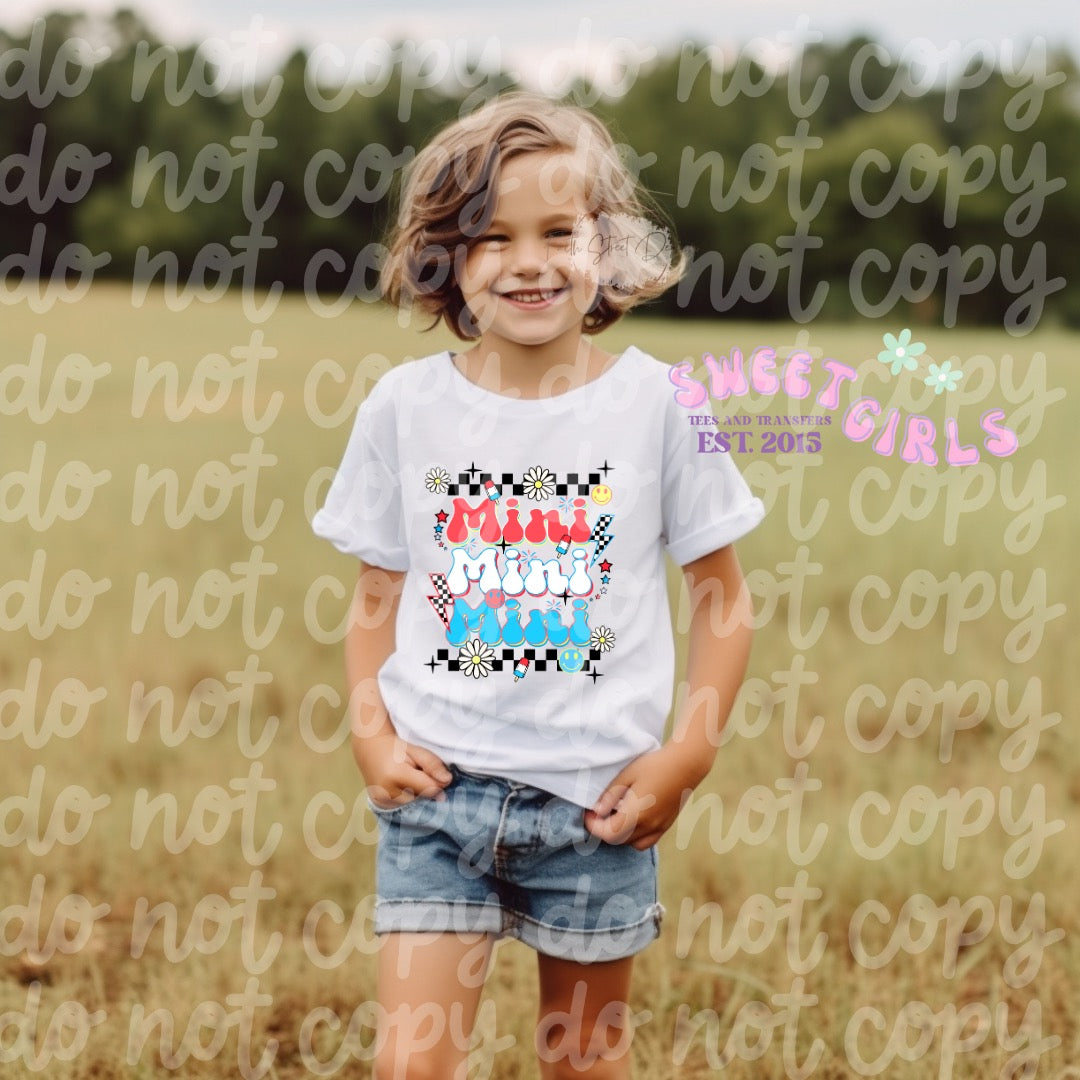 Patriotic “Mini” Red, White, and Blue Graphic Kids Tee or DTF Transfer