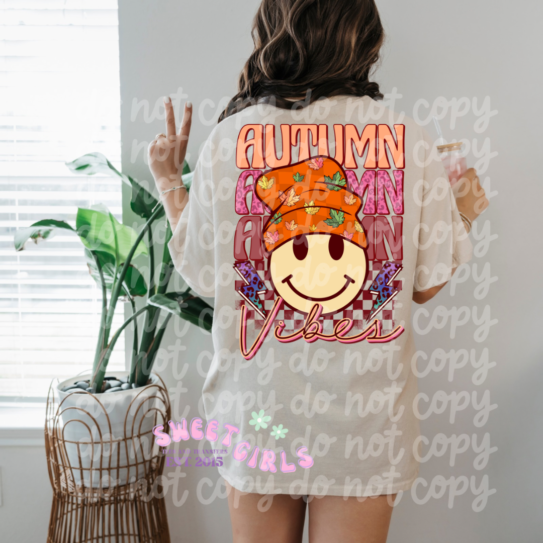 “Autumn Vibes” Graphic Tee or or DTF Transfer – Trendy Fall Shirt – Cute and Fun Seasonal Apparel