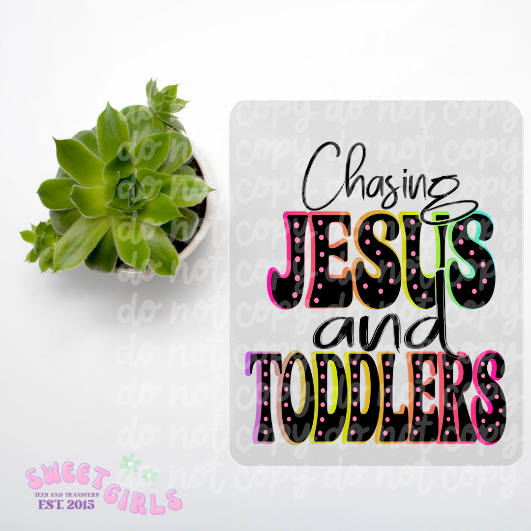 Neon Chasing Jesus and Toddlers Short Sleeve Tee | Fun and Faith-Inspired T-Shirt for Moms or DTF Transfer