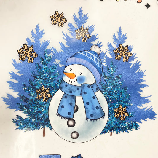 Snowman with leopard snowflakes DTF print