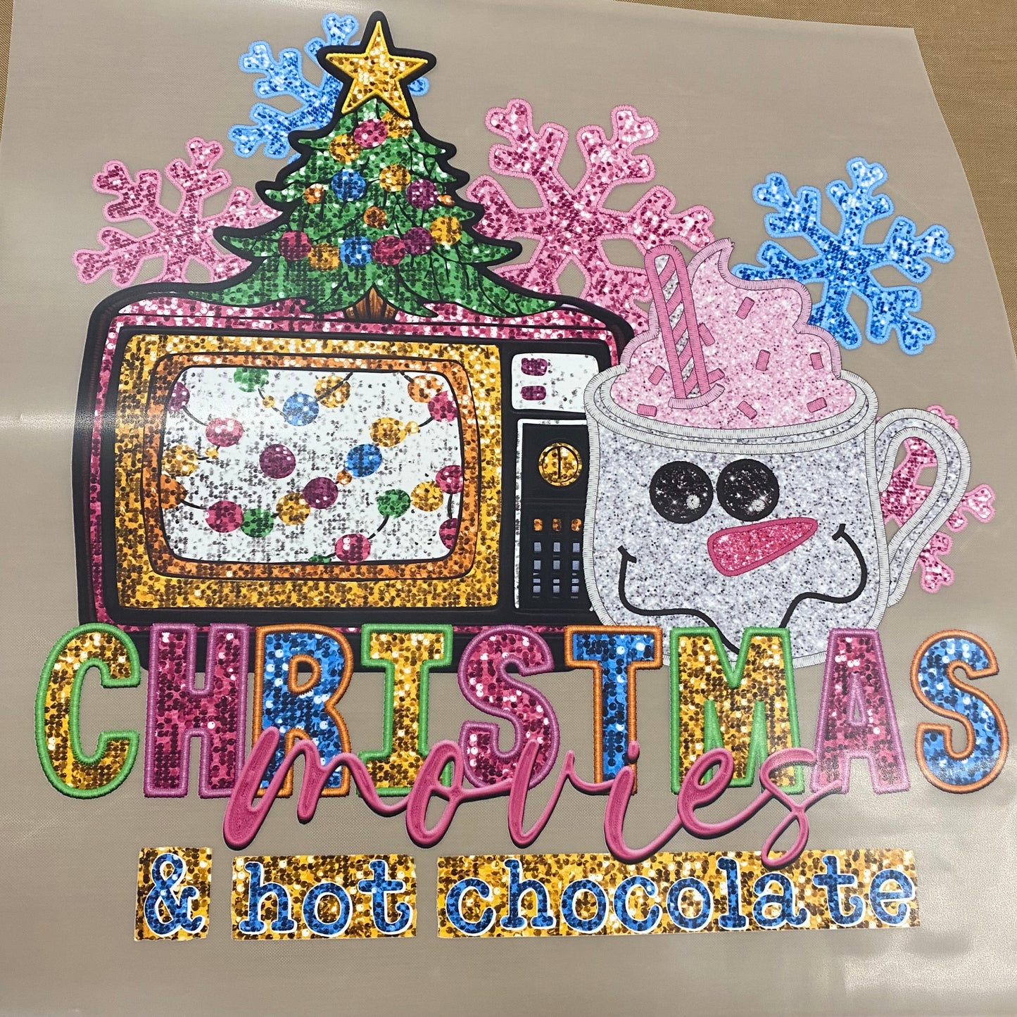 Christmas Movies (faux glitter) DTF Print