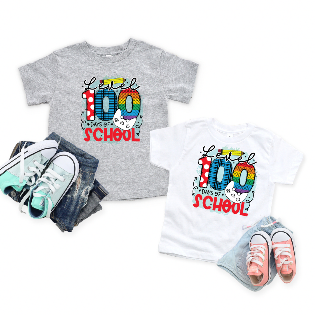 Level 100 Days of School Kids and Adult Tee